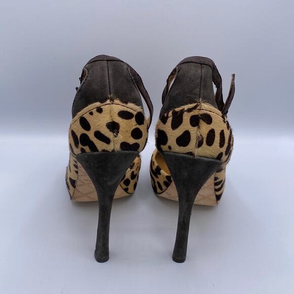 New L.A.M.B. Pounce Leopard Print Calf Hair Asymmetrical D'orsay Platform Pump 7 - Picture 7 of 14